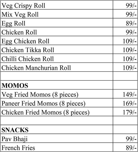 Rolls & Chinese Corner menu