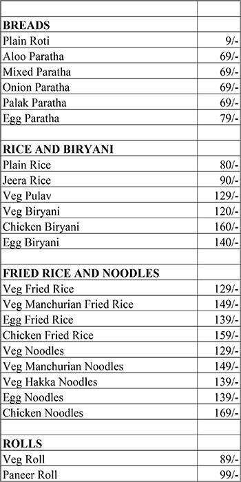 Rolls & Chinese Corner menu
