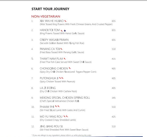 Menu at Mekong Restaurant, Visakhapatnam