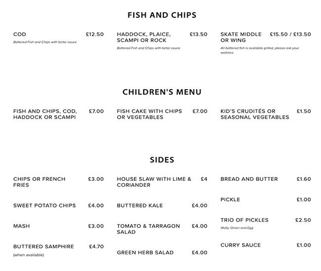 Menu at Fish House restaurant, London, 128 Lauriston Rd