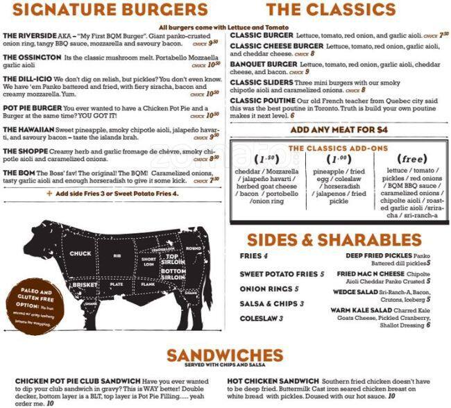 BQM Burger Menu, Menu for BQM Burger, Grange Park, Toronto Urbanspoon