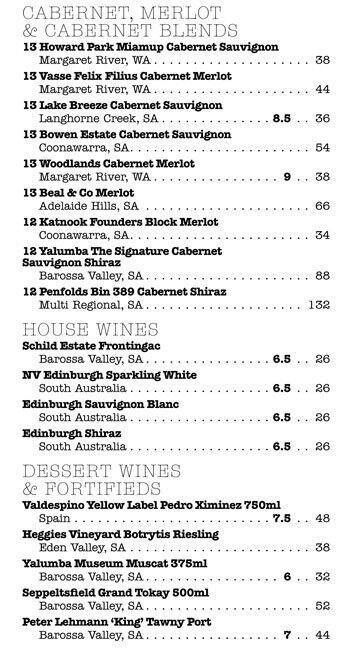 Menu at The Edinburgh Hotel restaurant, Mitcham