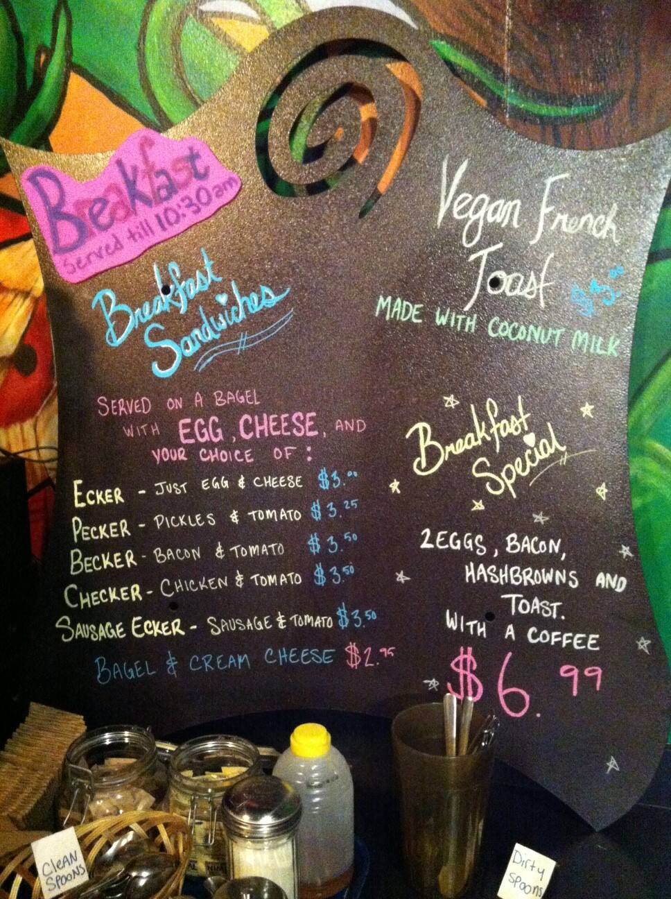 Menu au Underground Cafe The, Winnipeg