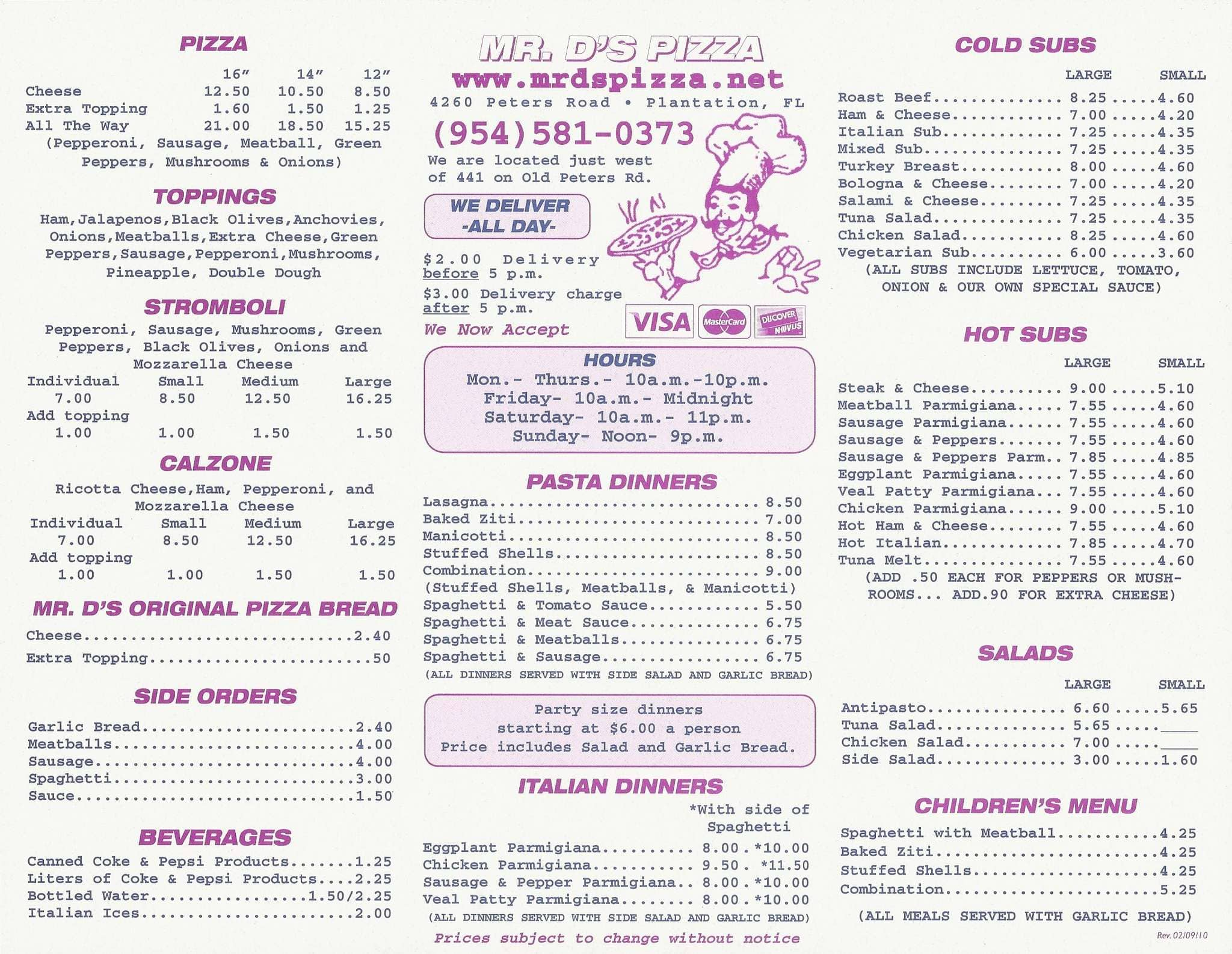 Mr. D's Pizza & Subs Menu - Urbanspoon/Zomato