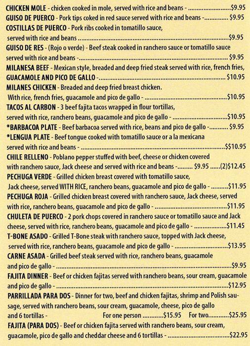 Menu at La Adelita Mexican Restaurant, Dallas