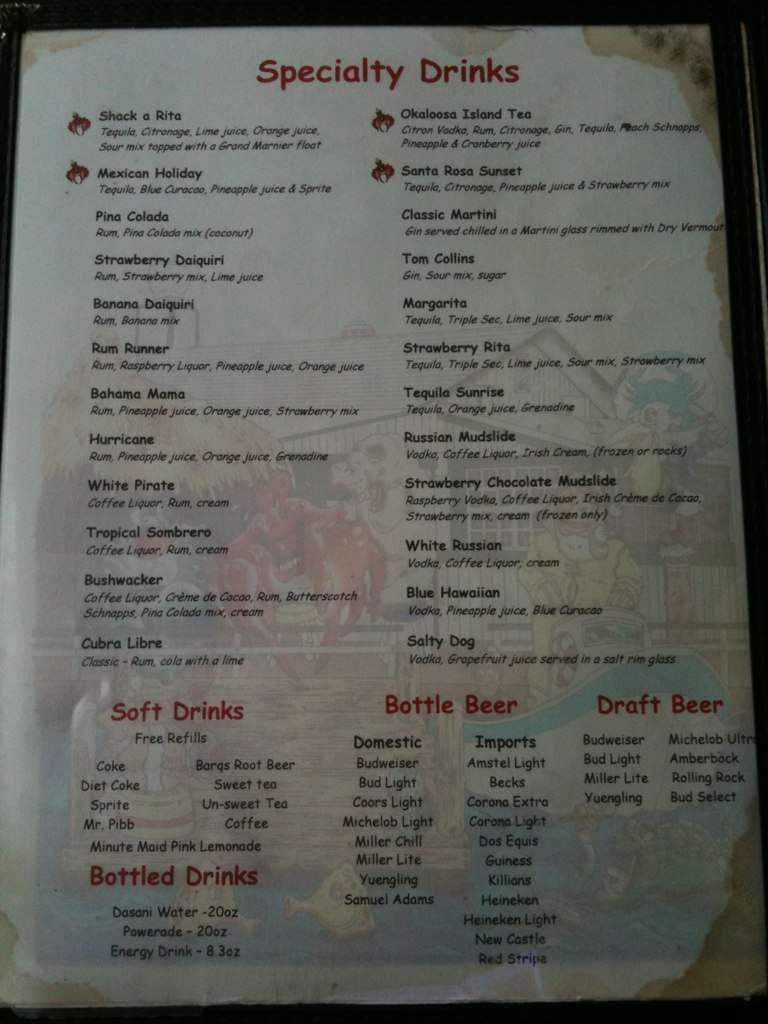 Menu at The Shack Original Waterfront Crab Shack pub & bar, Fort