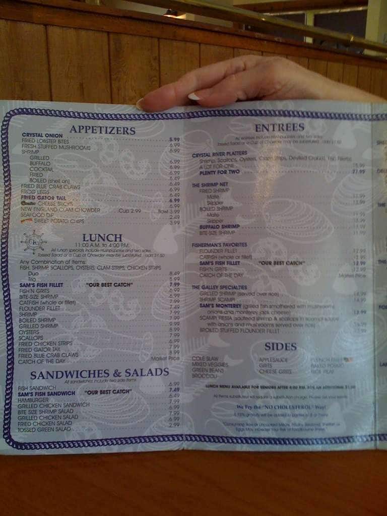 Menu at Crystal River Seafood restaurant, Tallahassee, N Monroe St 2818