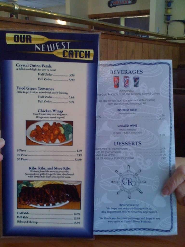 Menu at Crystal River Seafood restaurant, Tallahassee, N Monroe St 2818