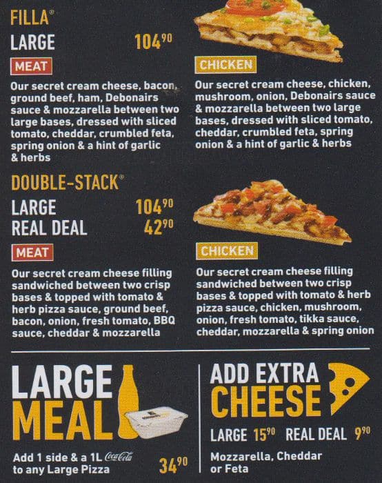 Menu At Debonairs Pizza Restaurant, Bloemfontein, Shop 2