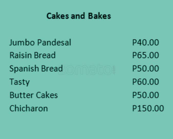 Menu at Cakes & Bakes, Mandaluyong