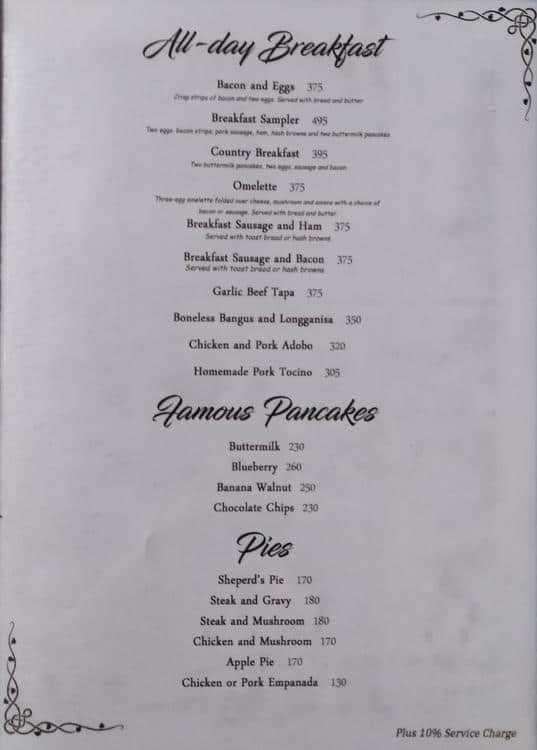 Menu at Bag of Beans Athena Branch restaurant, Tagaytay, Gen. E