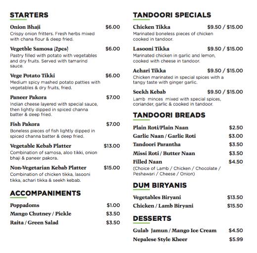 Kebab & Curry Indian & Nepalese Cuisine Menu Menumania/Zomato