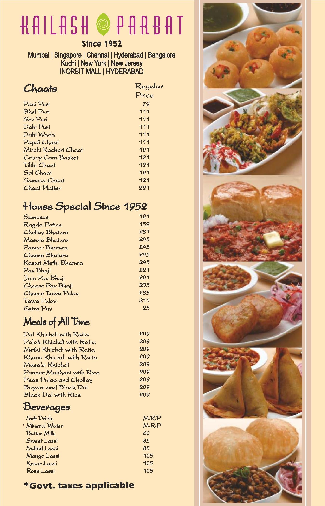 Kailash Parbat menu