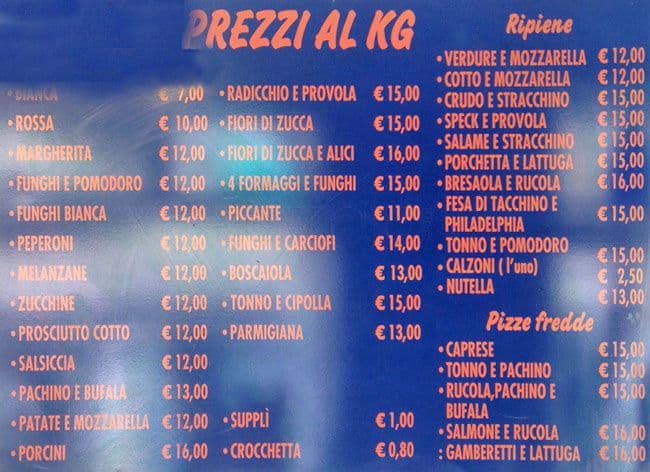 Menu di Pizza Shop 