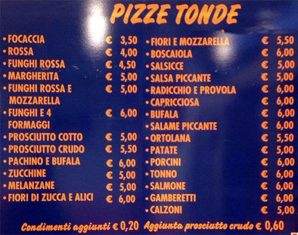 Menu di Pizza Shop 