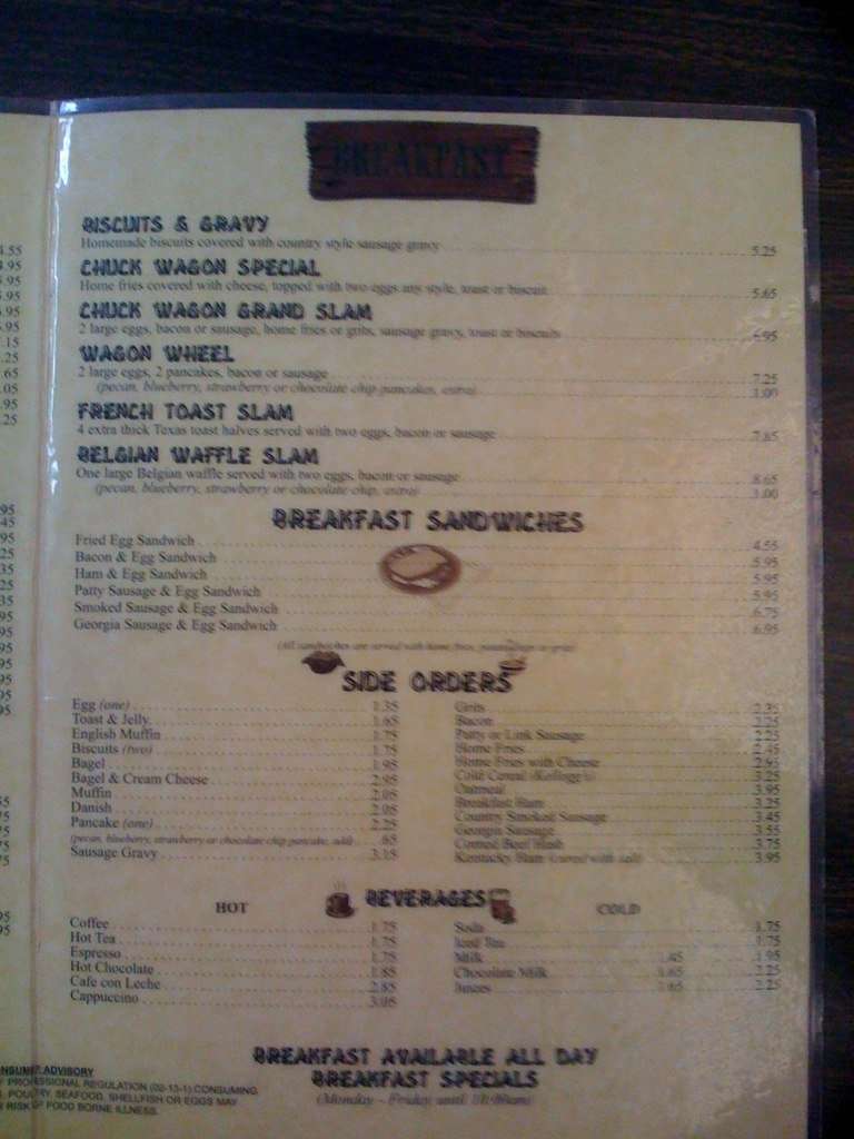 Menu At Chuck Wagon Restaurant, Miami, SW 117th Ave