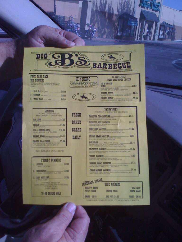 Big B's Barbecue Menu, Menu For Big B's Barbecue, Fullerton, Orange ...