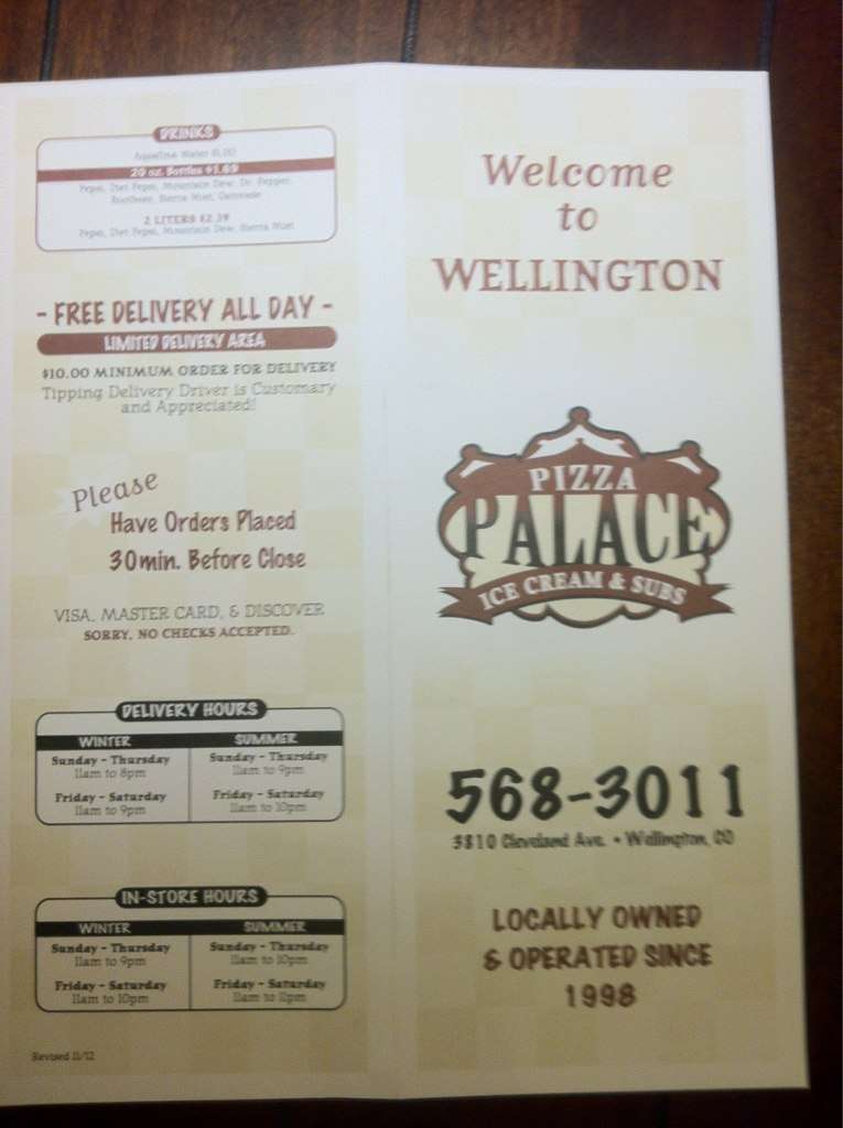 Pizza Palace Menu, Menu for Pizza Palace, Wellington, Northern Colorado