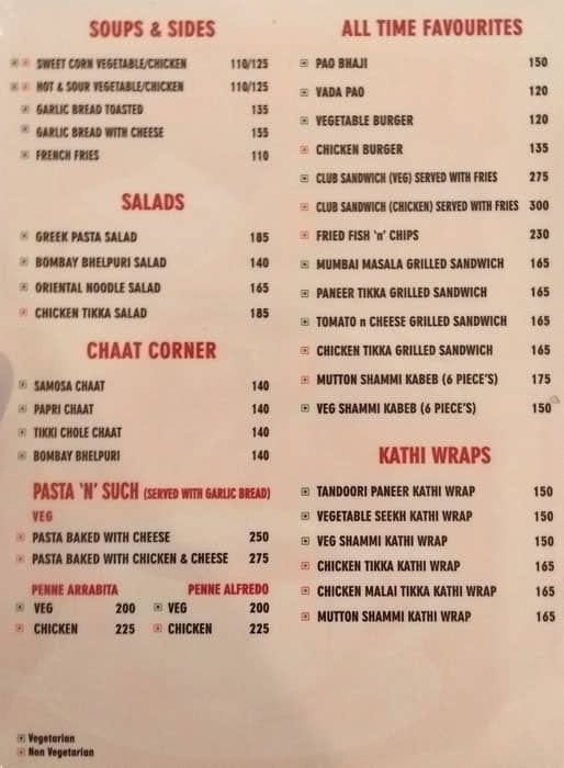 Raffles Restaurant menu