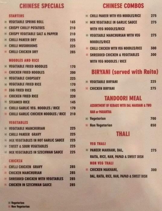 Raffles Restaurant menu