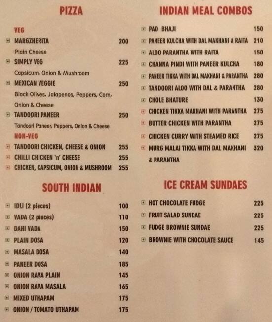 Raffles Restaurant menu