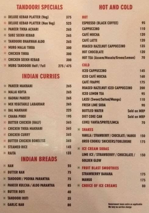 Raffles Restaurant menu