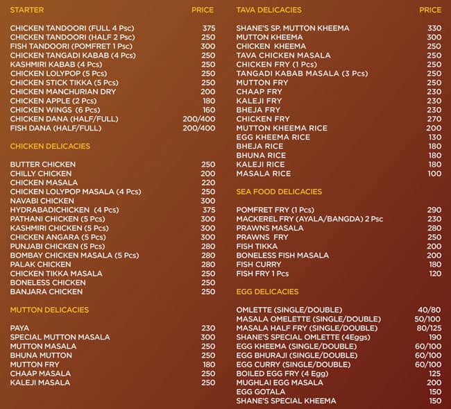 Menu of Shane's Cloud Kitchen, Bopal, Ahmedabad