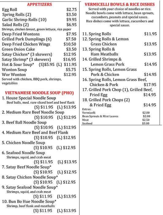 Menu at Yummy Pho Restaurant, Camrose