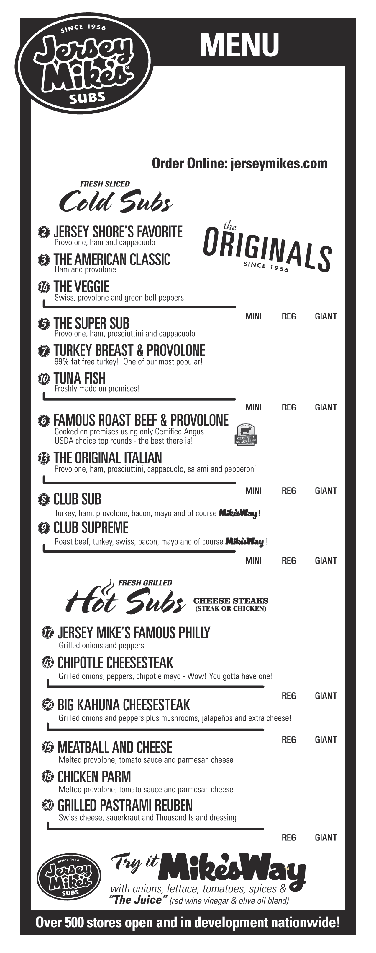 Jersey Mikes Printable Menu With Prices 