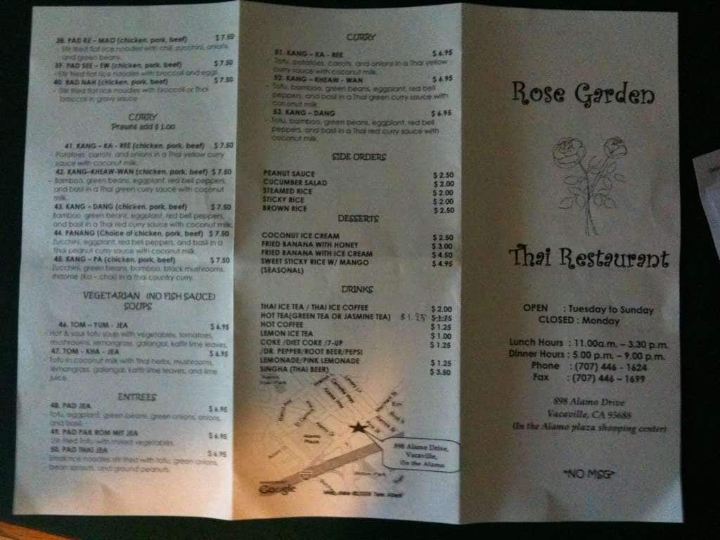 Menu At Rose Garden Thai Restaurant Vacaville