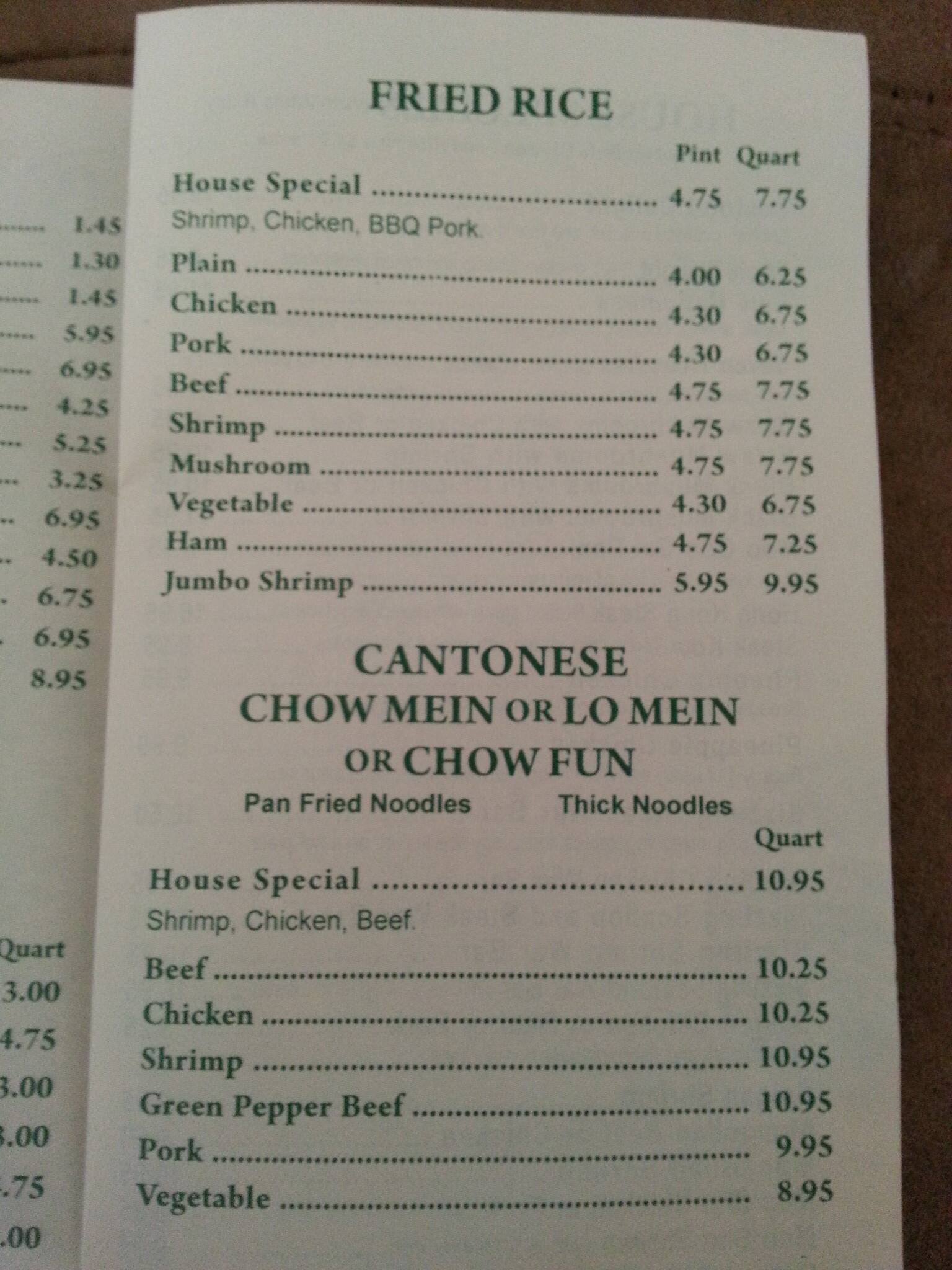 Menu at KowLoon restaurant, Schererville