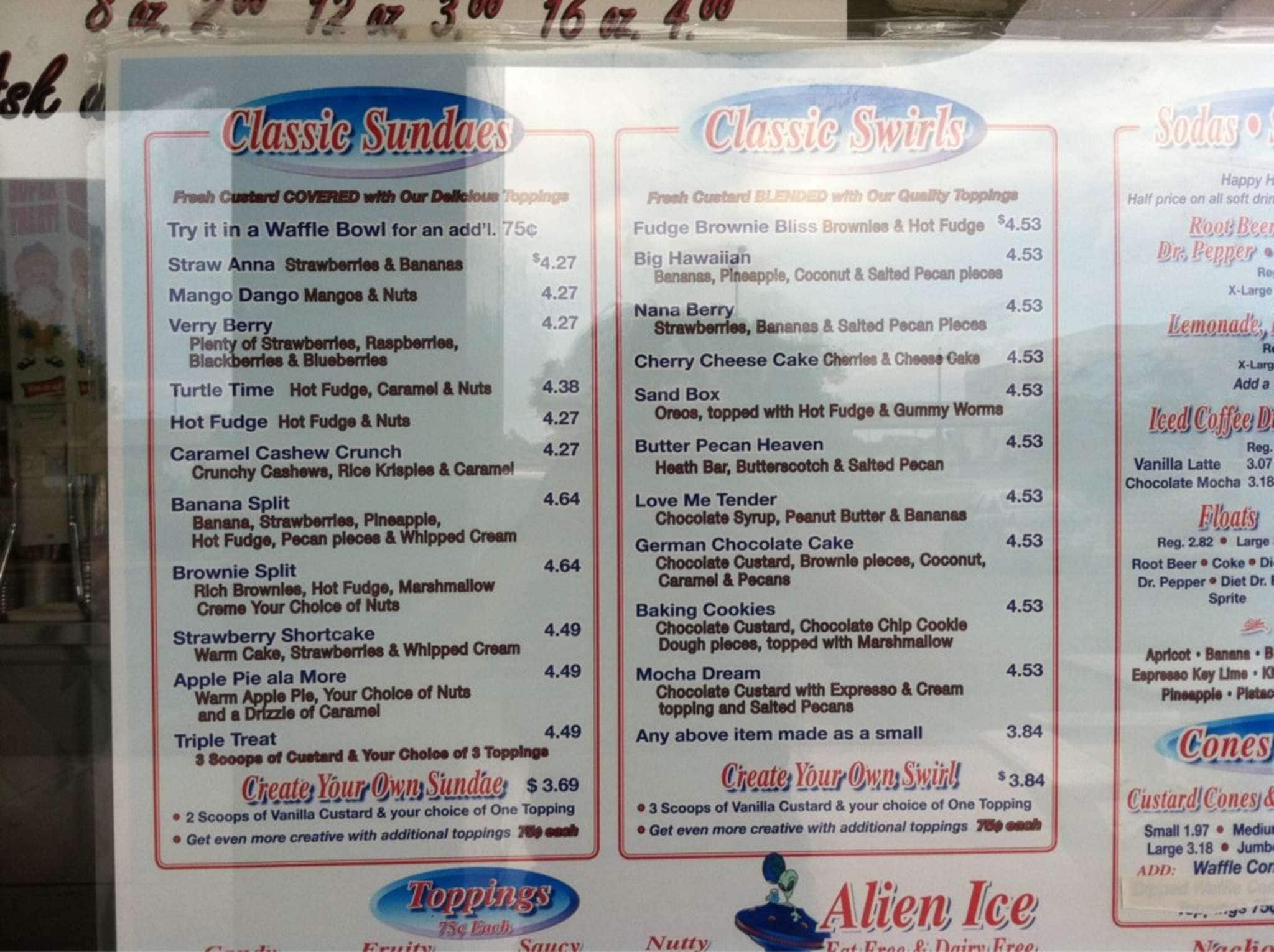 Menu at Classics Frozen Custard fast food, Roswell