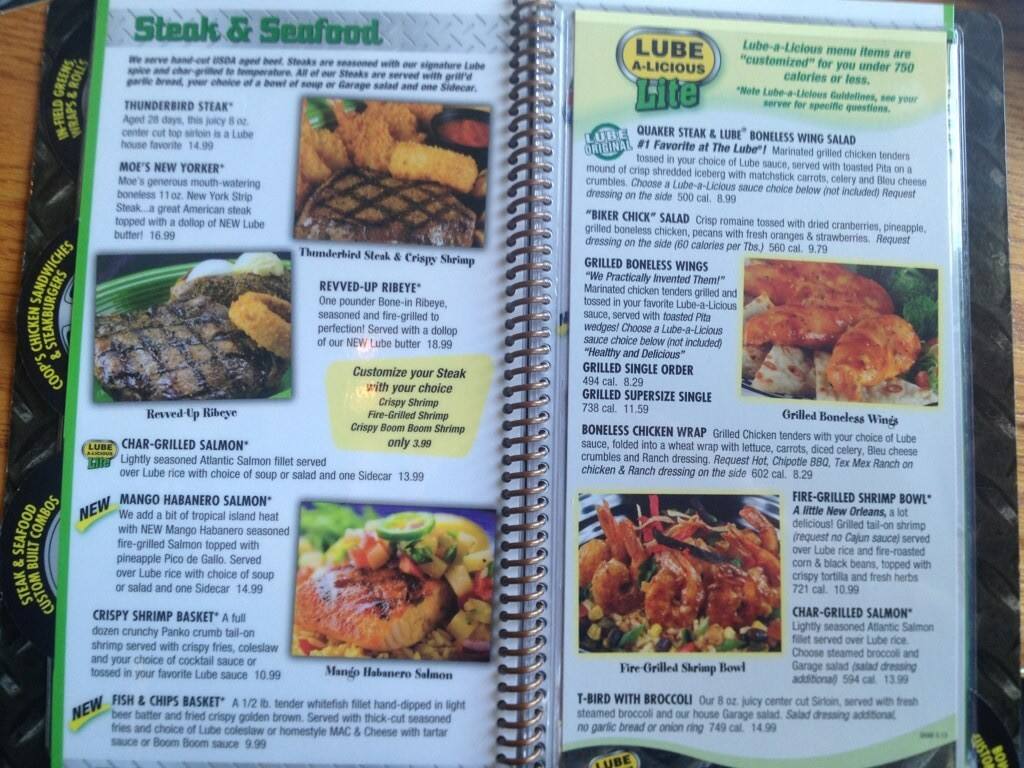 Menu at Quaker Steak & Lube steakhouse, Sharon