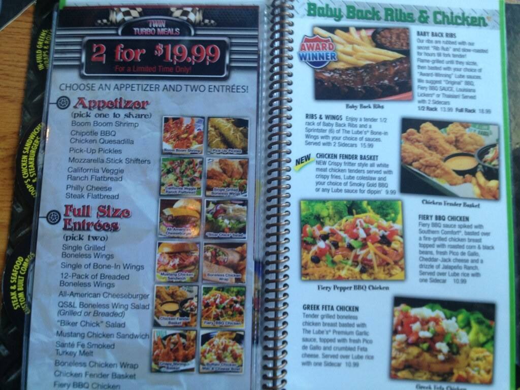 Menu at Quaker Steak & Lube steakhouse, Sharon