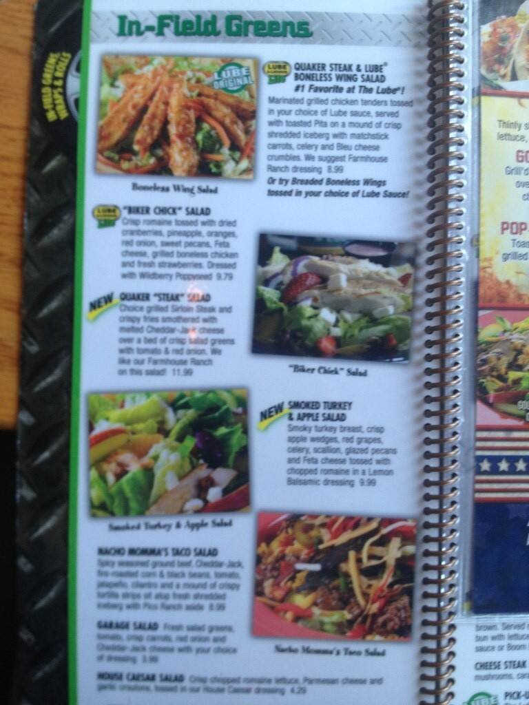 Menu at Quaker Steak & Lube steakhouse, Sharon