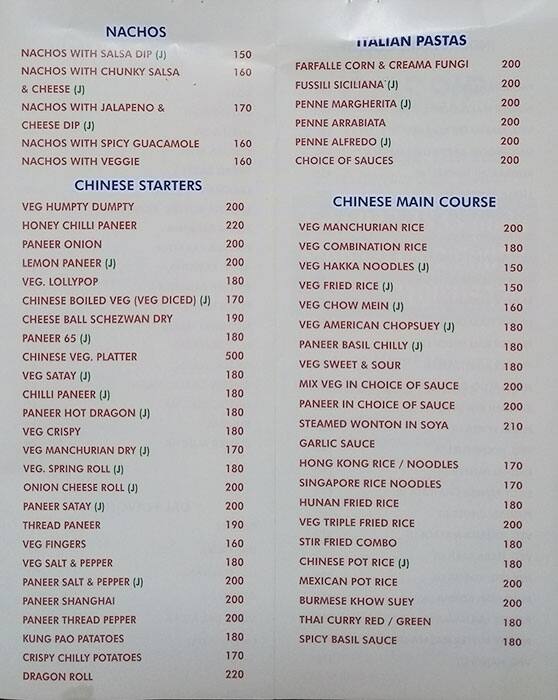 Gossip Fine Dine menu