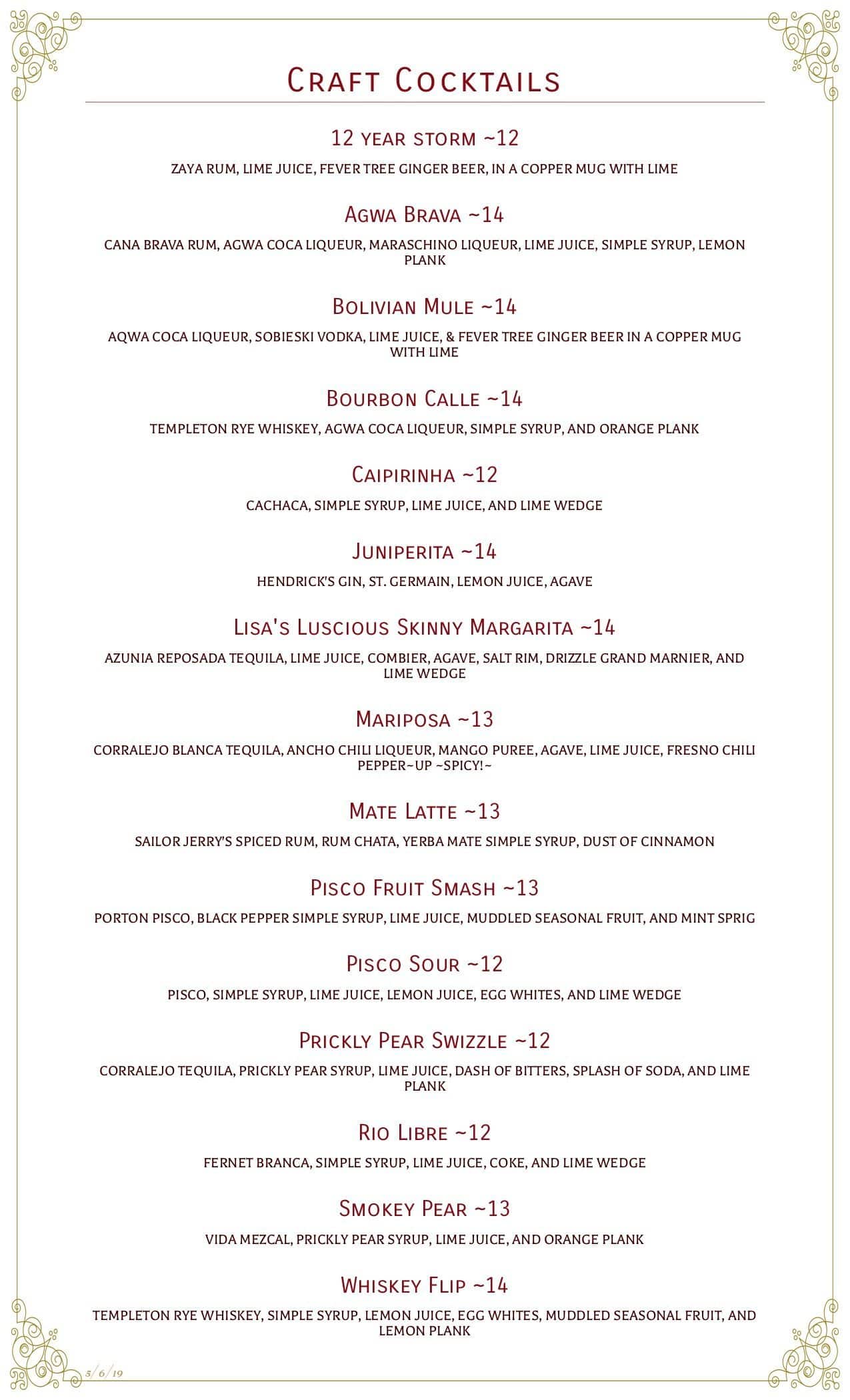 Menu at mariposa latin inspired grill steakhouse sedona