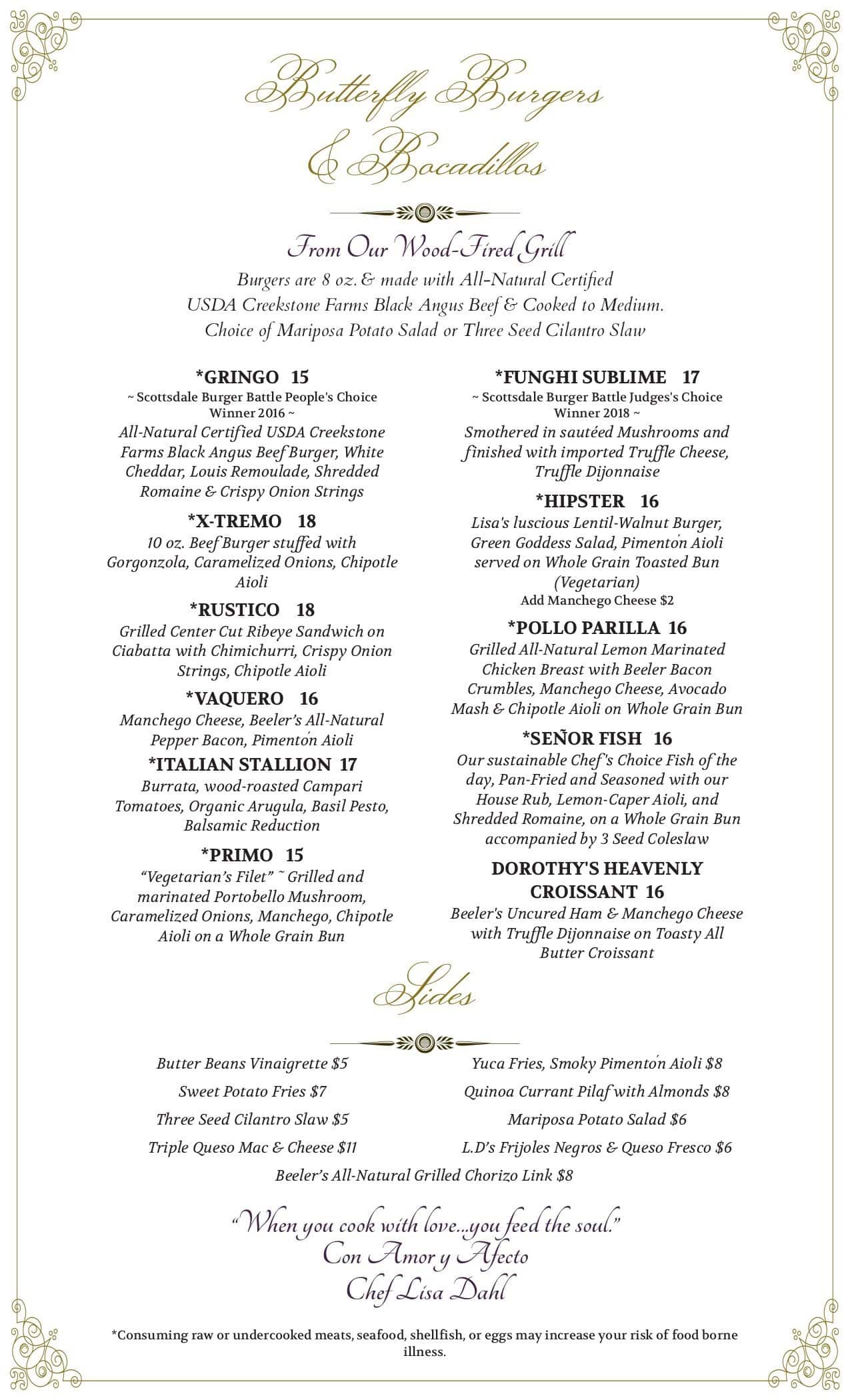 Menu at mariposa latin inspired grill steakhouse sedona
