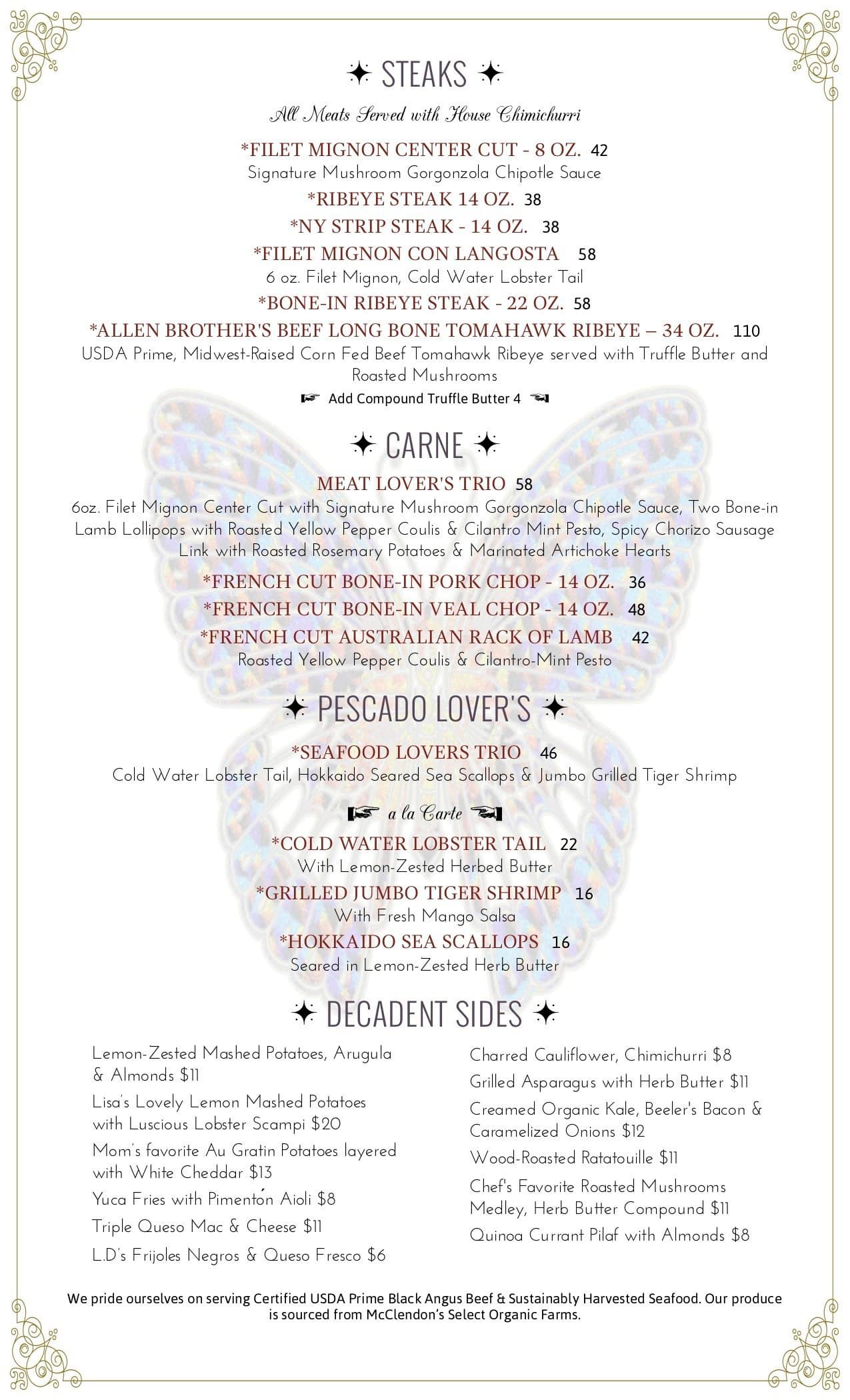 Menu at mariposa latin inspired grill steakhouse sedona