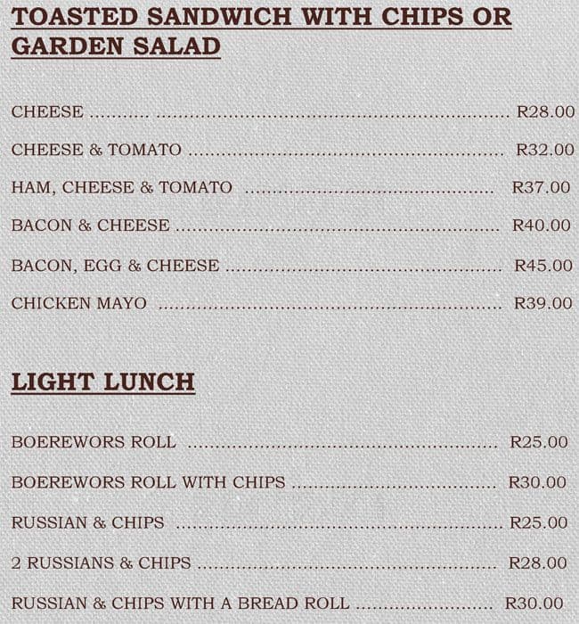 Menu at Rosewood Restaurant, Randburg