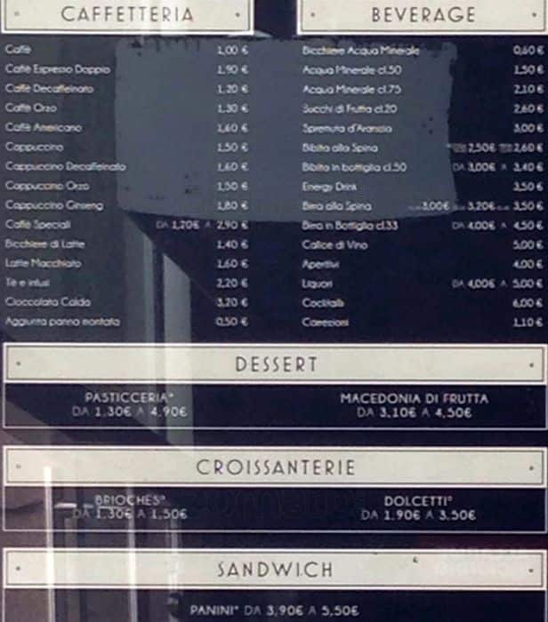 Menu di Bar Motta 