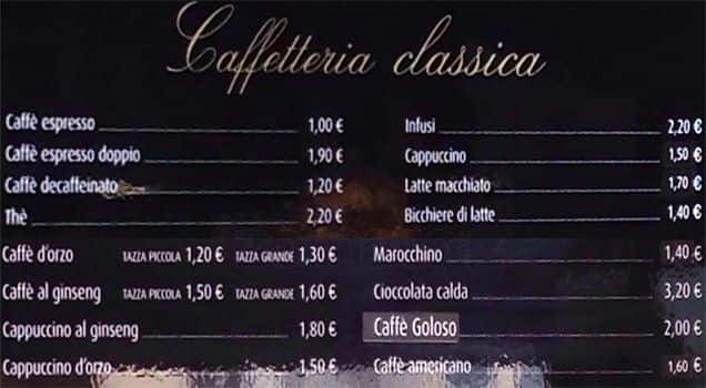 Menu di Bar Motta 