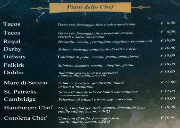 Menu di The Cambridge 