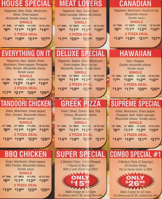 Queensboro Pizza Menu, Menu for 
