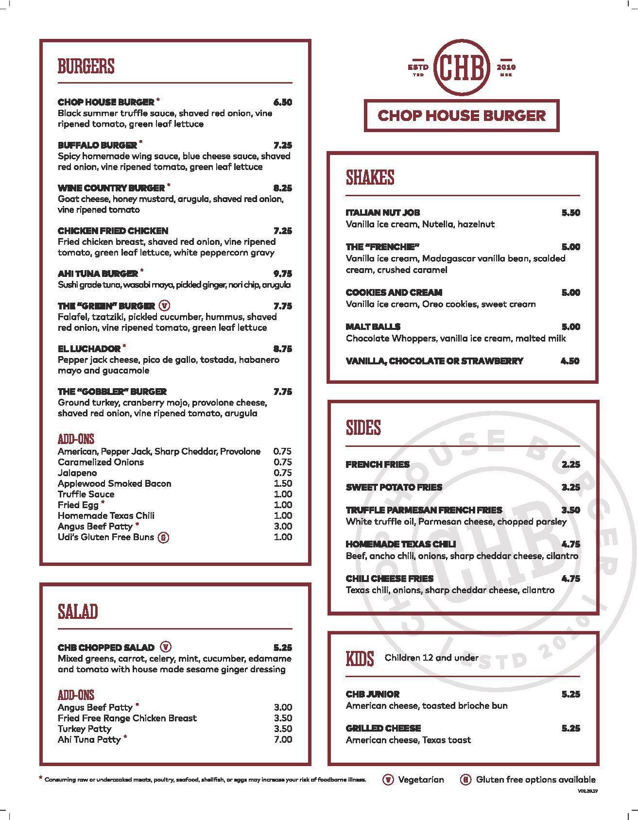 Chop House Burger Menu Menu For Chop House Burger Downtown Dallas
