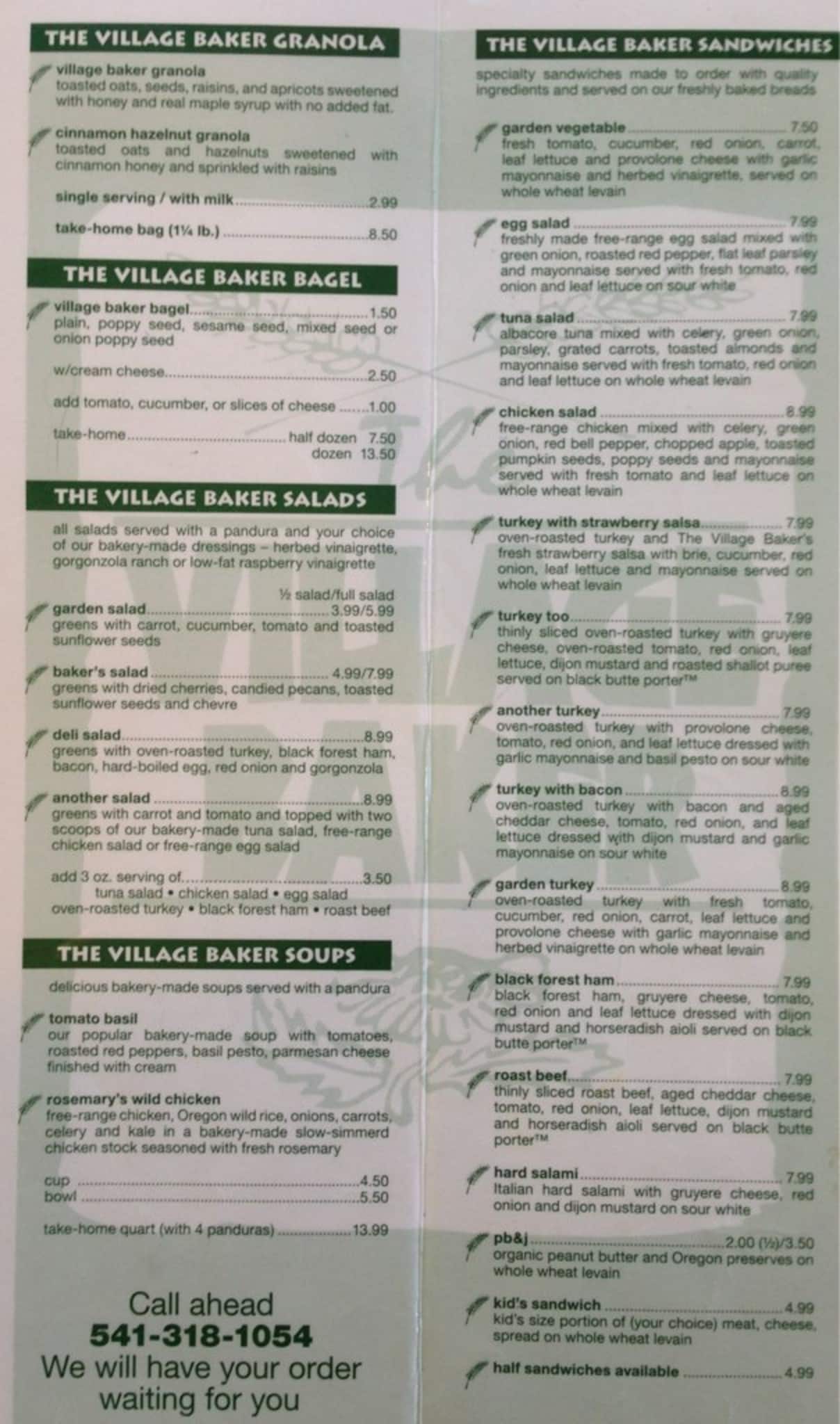 Village Baker Menu, Menu for Village Baker, Bend, Bend Urbanspoon/Zomato