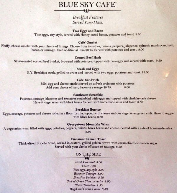 Blue Sky Cafe Menu Menu For Blue Sky Cafe Idaho Springs Idaho Springs