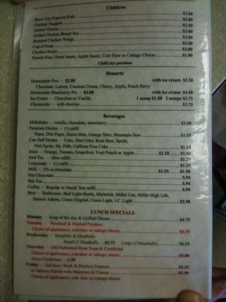 Menu at Ruby & Ketchy's Restaurant, Cheat Lake