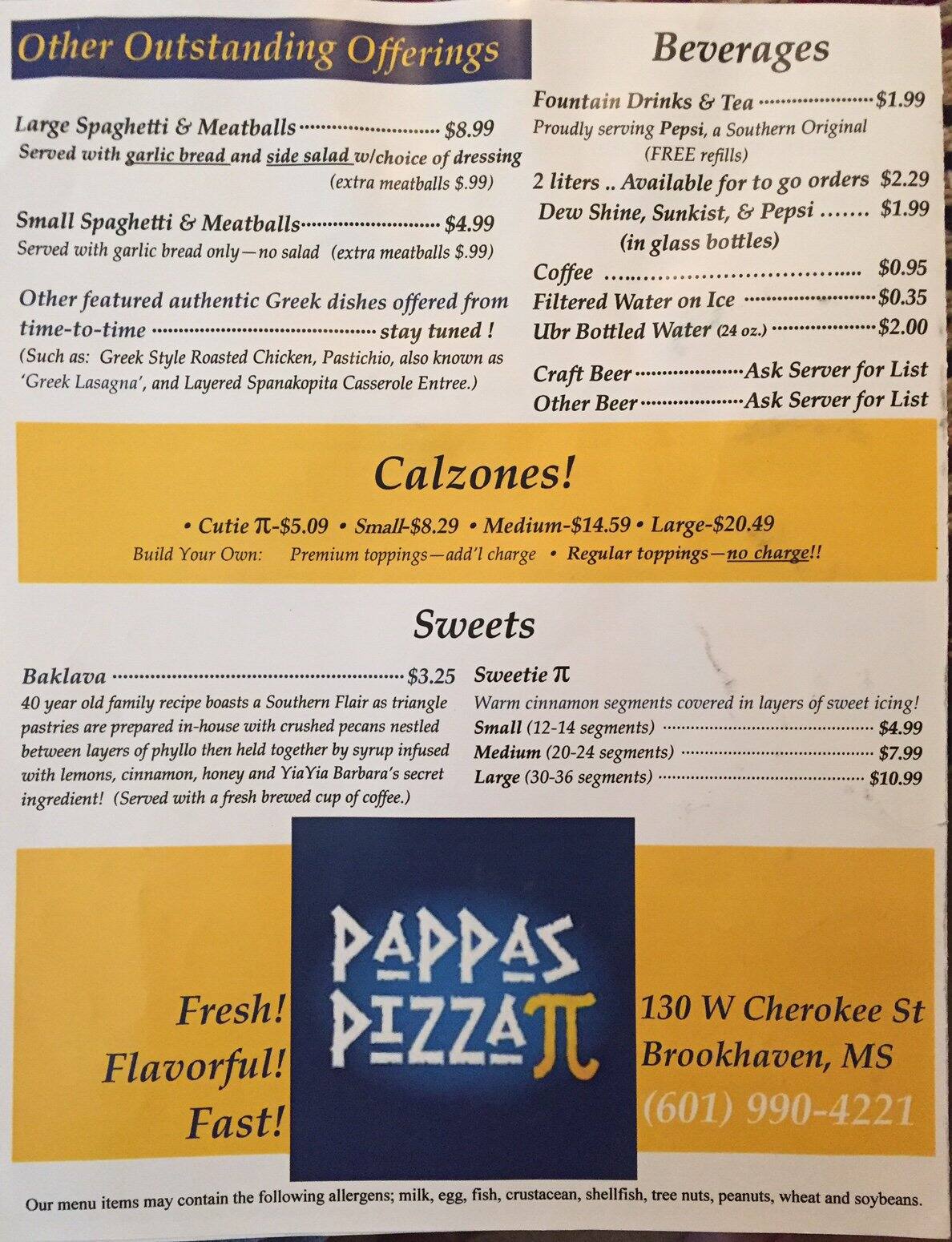 Menu at Pappas Pizza pizzeria, Brookhaven