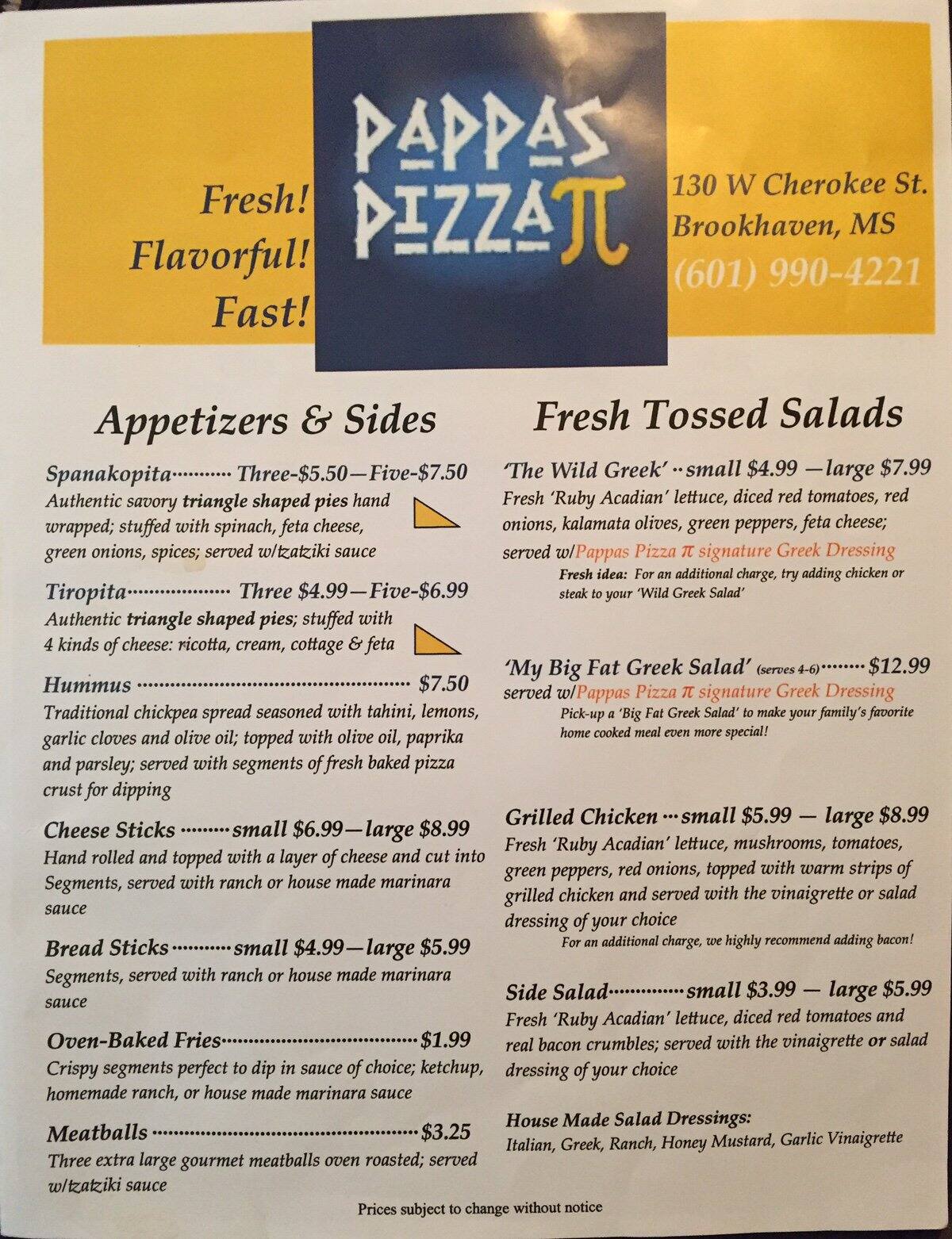 Menu at Pappas Pizza pizzeria, Brookhaven